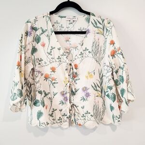 Laura Ashley Cream Floral Blouse with Tie Front